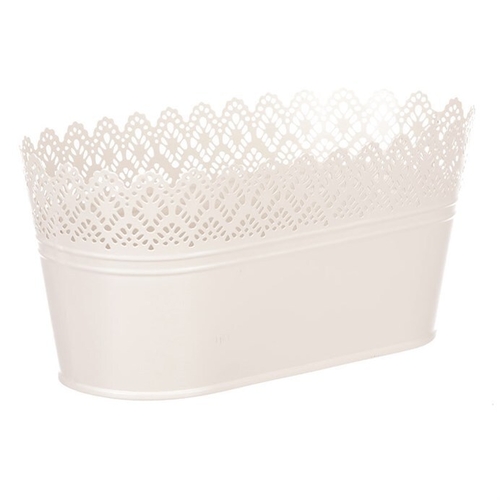 Obal kovový - truhlík, krajkový okraj, barva krémová