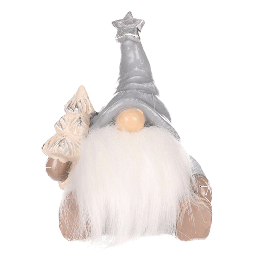 Skřítek sedící - figurka z polyresinu, šedá čepice