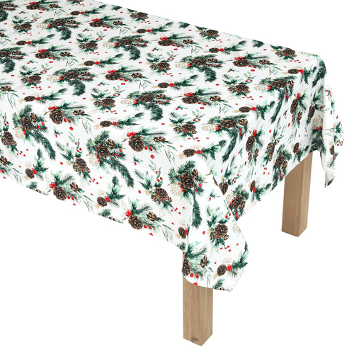 Ubrus - jehličí, šišky a bobule, 100% polyester, 130 x 160 cm