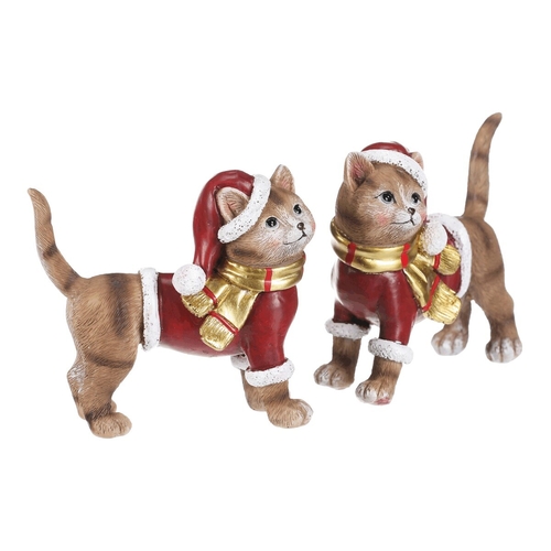 Kočka - vánoční figurka, polyresin, vel. S, červeno-hnědá, mix 2, cena za 1 ks