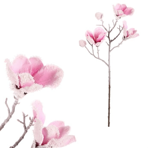 Magnolie - umělá řezaná, růžová se zasněžením