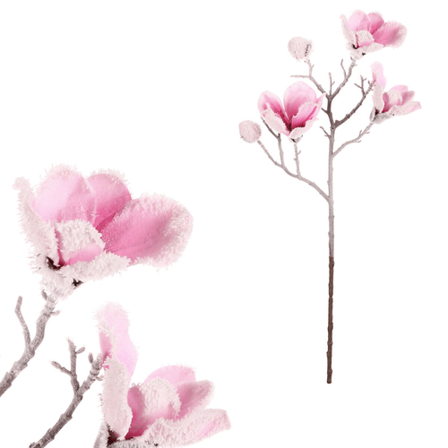 Magnolie - umělá řezaná, růžová se zasněžením