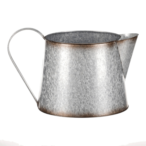 Kovový obal na květiny, tvar konve. Design s růžemi.