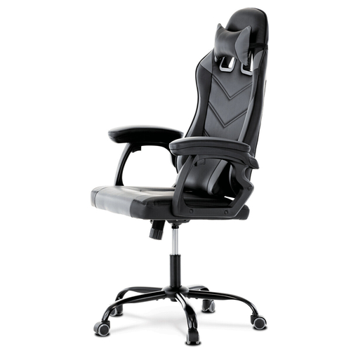 Herní křeslo, houpací mechanismus, šedá ekokůže, KA-L626 GREY