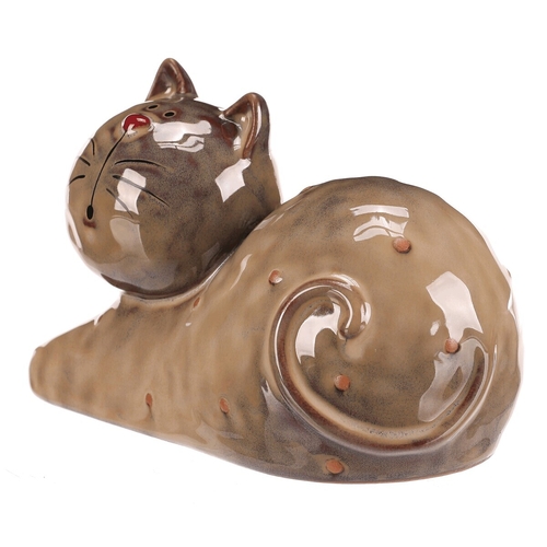 Kočka - keramická figurka, ležící, vel. L, hnědá