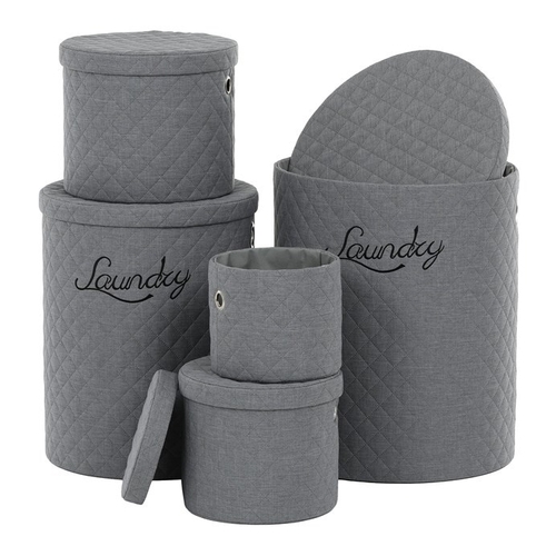 Koš prádelní - látka, kulatý, šedý, cena za sadu 5 ks