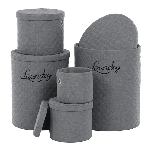 Koš prádelní - látka, kulatý, šedý, cena za sadu 5 ks