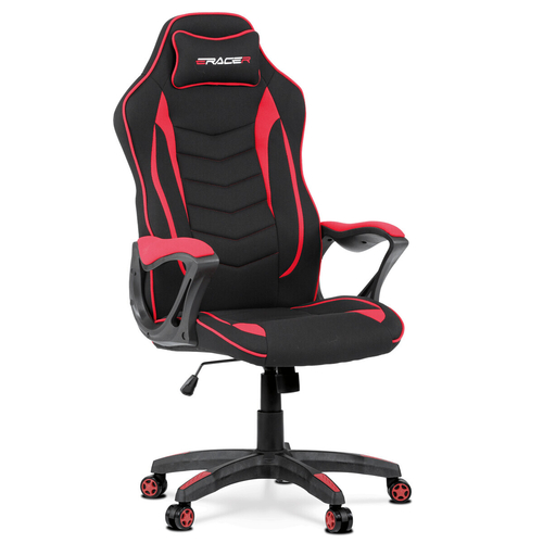 Herní křeslo, houpací mechanismus, černá látka, KA-G408 RED