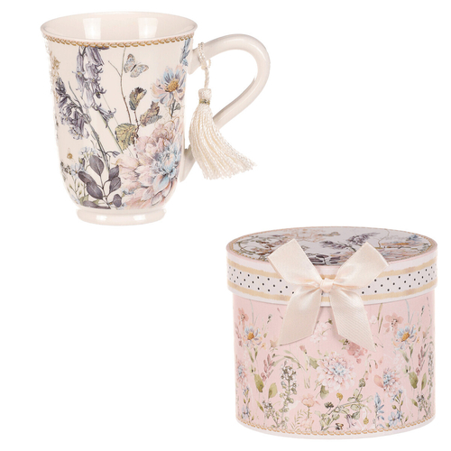 Hrneček v dárkové krabičce - porcelán, květinový motiv