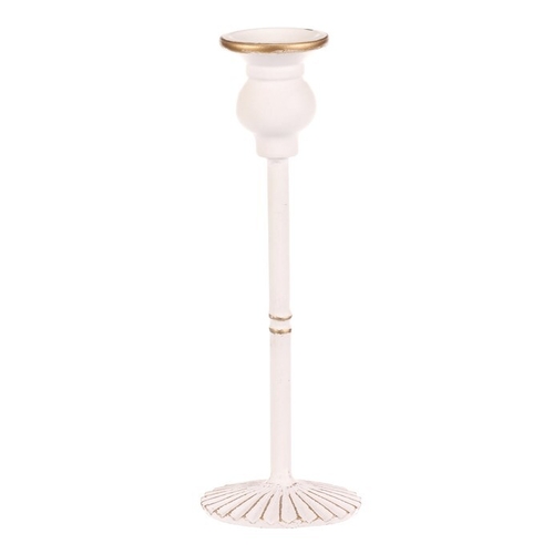 Svícen kovový - 24 cm, na kónickou svíčku, bílý