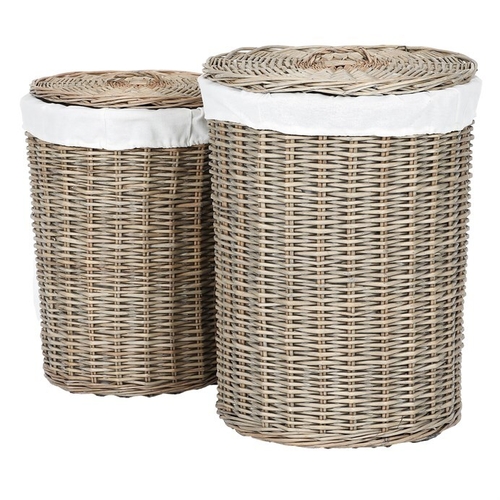 Koš proutěný - prádelní, s víkem, šedý, cena za sadu 3 ks