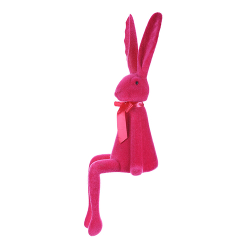 Zajíc s mašlí - sedící figurka, semiš, barva růžová