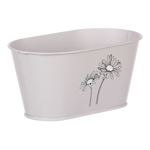 Obal kovový - truhlík s kopretinami, barva šedá