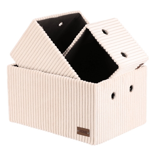 Koš regálový - manšestrový potah, krémový, cena za sadu 3 ks