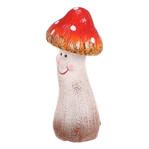 Houba - keramická dekorace, smějící se muchomůrka, špičatý klobouček