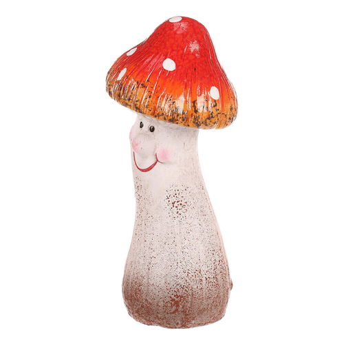 Houba - keramická dekorace, smějící se muchomůrka, špičatý klobouček