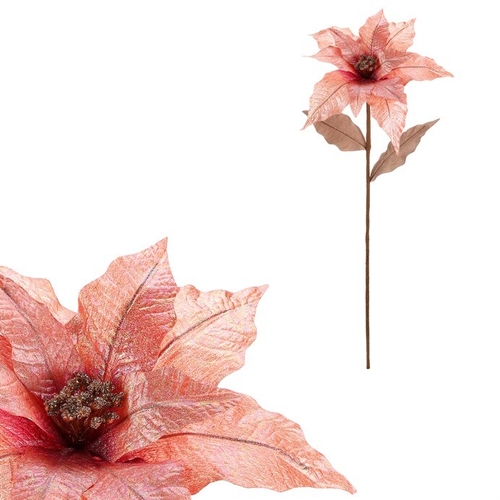 Vánoční růže - umělá řezaná, třpytivý meruňkový květ