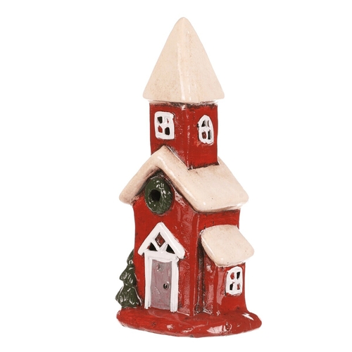 Domeček keramický - kostel, LED osvětl., červený s bílou střechou