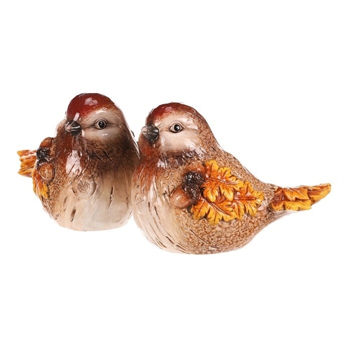 Ptáček keramický - s lístky a žaludy, žluto-hnědý, mix 2, cena za 1 ks