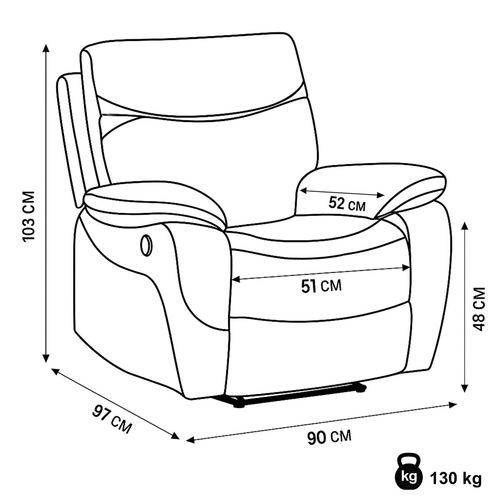 Polohovací křeslo, elektrické zabudované ovládání, šedá, látka vintage, TV-4094 GREY3