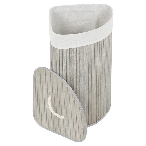 Koš prádelní - bambusový, rohový s víkem, šedý