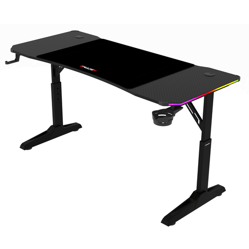 Pevný herní stůl 140x60cm, RGB LED, výběr výšky, melamin LT-H1214 BK