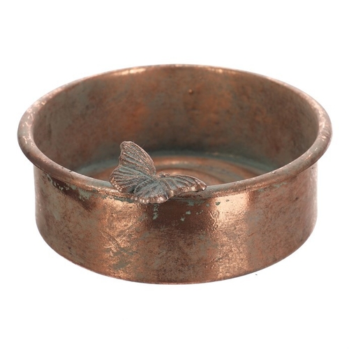 Tác kovový - oválný s motýlem, barva měděná