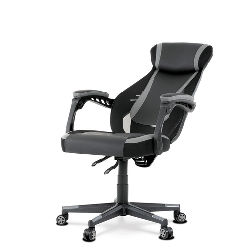 Herní křeslo, houpací mechanismus, šedá ekokůže, KA-Y213 GREY