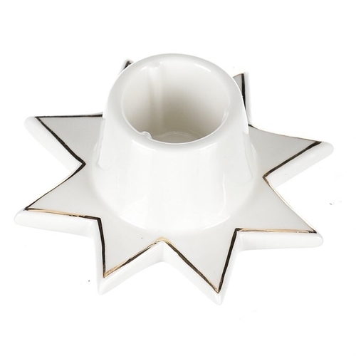 Svícen na kónickou svíčku - porcelán, tvar hvězdy, bílý