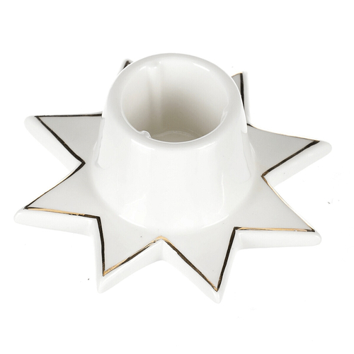 Svícen na kónickou svíčku - porcelán, tvar hvězdy, bílý