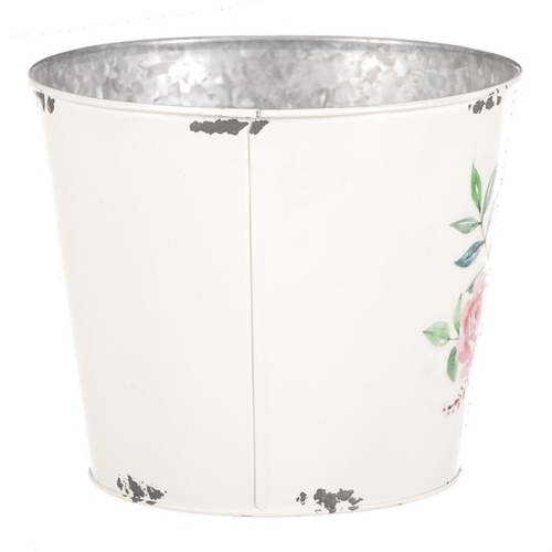 Kovový obal na květiny, design s růžemi.