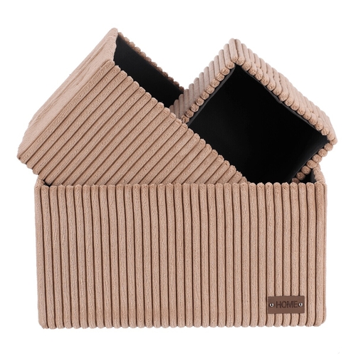 Koš regálový - manšestrový potah, hnědý, cena za sadu 3 ks