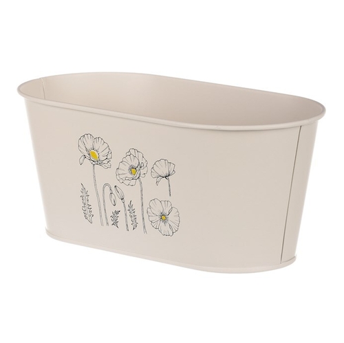 Truhlík kovový - motiv kvetoucího máku, krémový