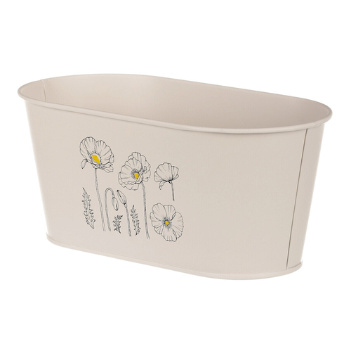 Truhlík kovový - motiv kvetoucího máku, krémový