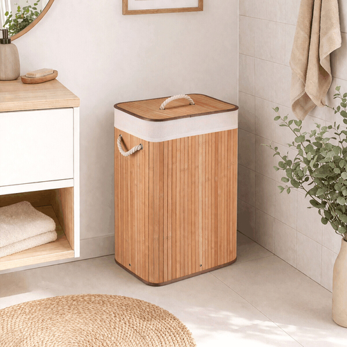 Koš prádelní - bambusový, s víkem, přírodní