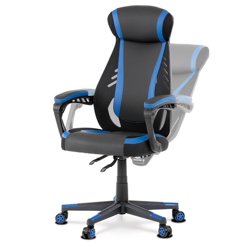 Herní křeslo, houpací mechanismus, černá ekokůže, KA-Y213 BLUE