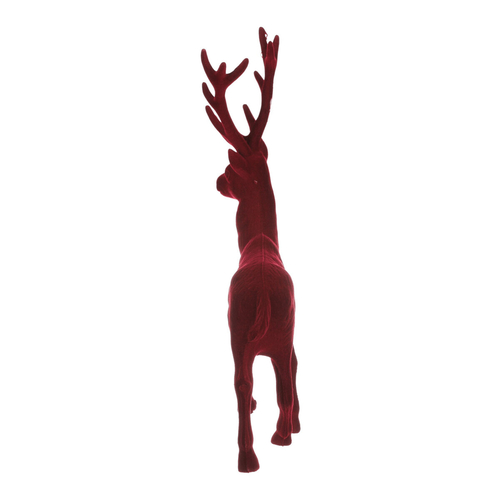 Jelen - vánoční figurka, semišový povrch, barva červená