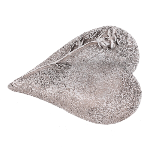 Srdce s růží - pietní dekorace, polyresin, šedá