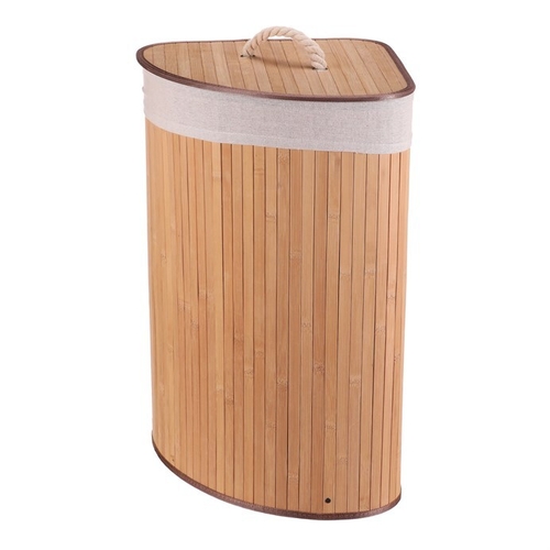 Koš prádelní - bambusový, rohový s víkem, přírodní