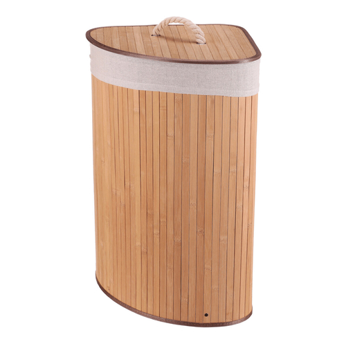 Koš prádelní - bambusový, rohový s víkem, přírodní