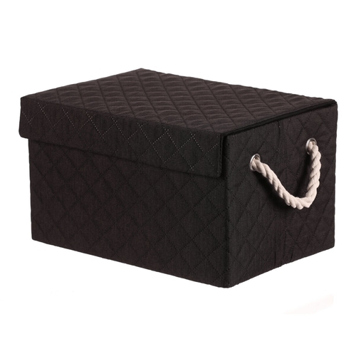 Koš regálový - látkový s uchy, hranatý, černý