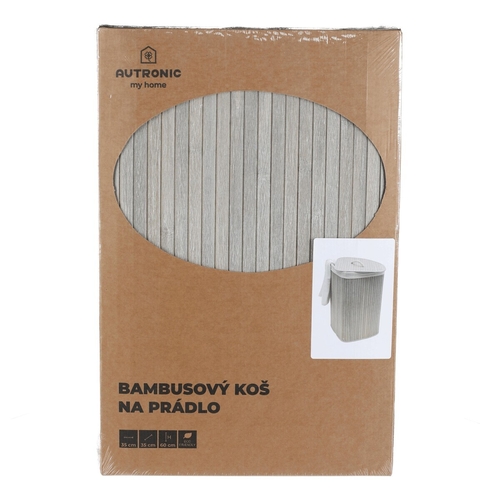 Koš prádelní - bambusový, rohový s víkem, šedý
