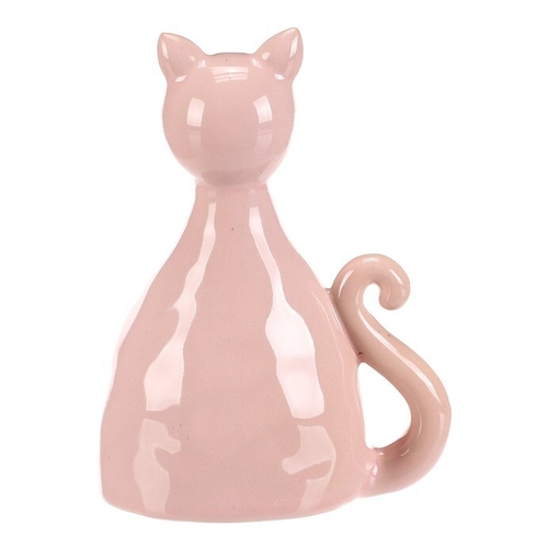 Kočka - keramická figurka, dekor květin, vel. M, růžová