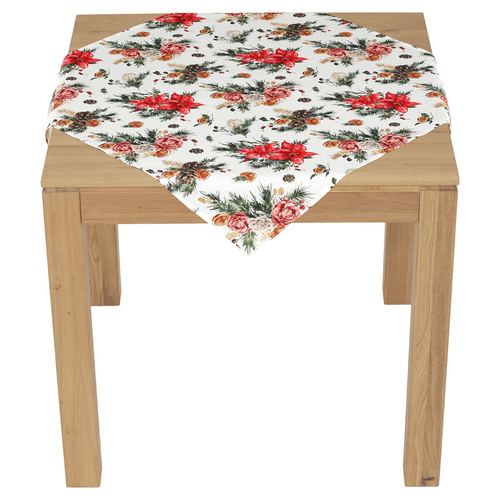 Ubrus - vánoční květy a jehličí, 100% polyester, 80 x 80 cm