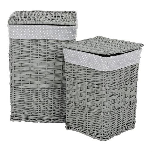 Koš prádelní - proutí, šedý, s víkem, cena za sadu 2 ks