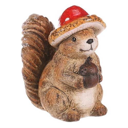 Veverka s houbovým kloboučkem - keramická figurka, menší
