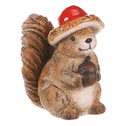 Veverka s houbovým kloboučkem - keramická figurka, menší