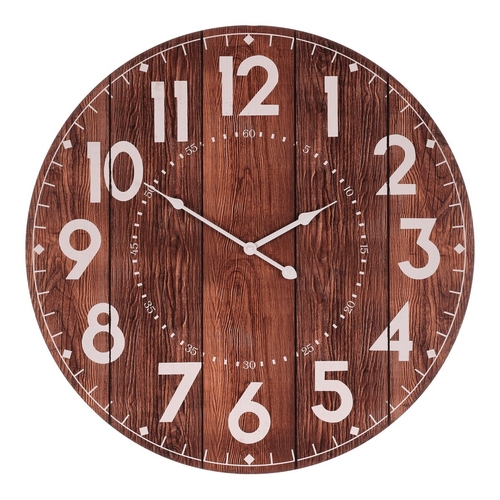 Hodiny nástěnné - pr. 58 cm, hnědé, MDF, imitace dřeva