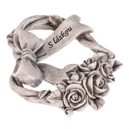 Srdce se stuhou a mašlí - pietní, polyresin, šedá