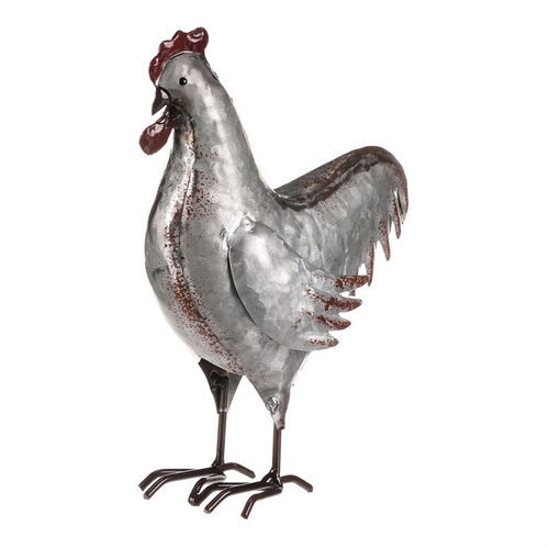 Kohout - kovová dekorace, barva stříbrná